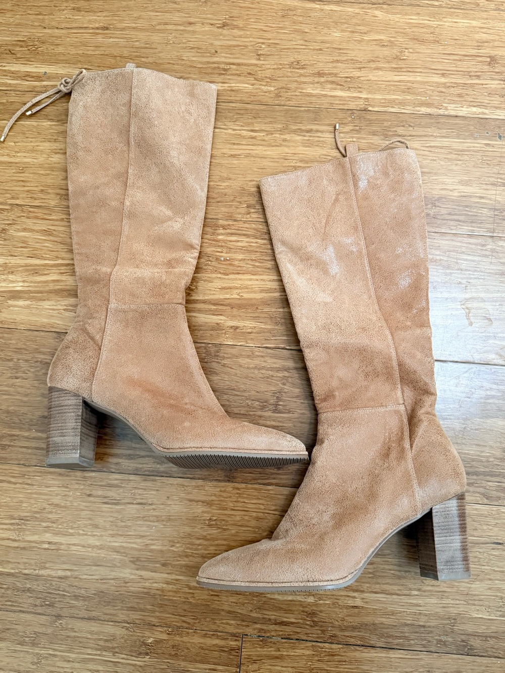 Stuart Weitzman Women's Tan Suede Mid-Calf Block Heel Boots Size 8
